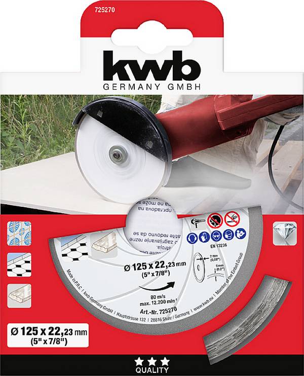 kwb 725270 Diamanten doorslijpschijf Diameter 125 mm Boordiameter 22.23 mm Tegels, Keramiek 1 stuk(s)