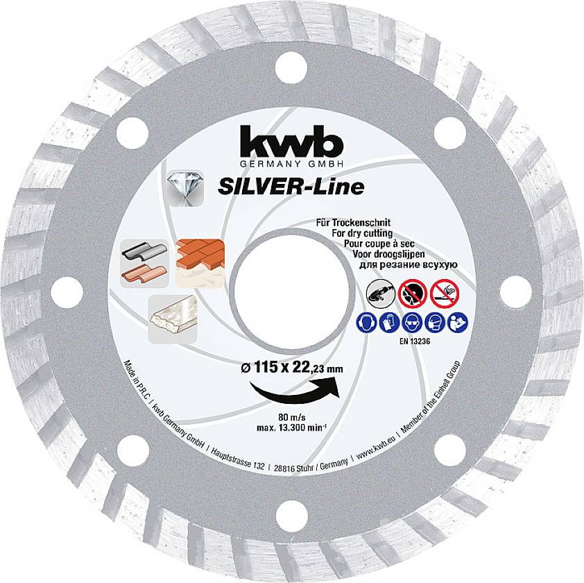 Snijblad 'SILVER-Line' van kwb voor droog- en natsnijden, diameter 115 mm, max. toerental 13.300 RPM.
