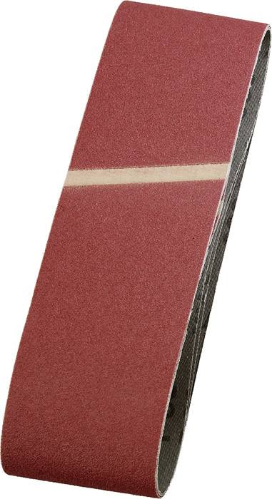 Een rood schuurpapierband met een lichte naadzone, gebruikt voor handwerk en oppervlaktebewerking.