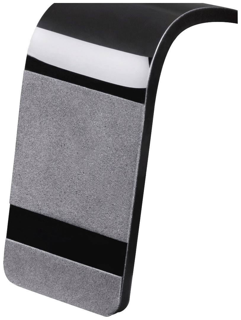 Grijze, gebogen massagesteen met zwart hoofdeinde, ergonomisch ontworpen voor therapeutische toepassingen.