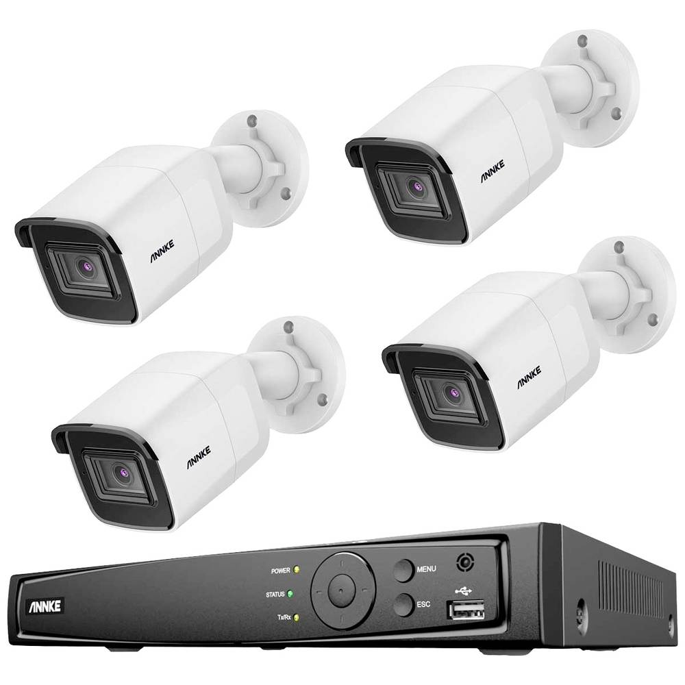 Annke N48PAW+I91BL*4+2T IP-Bewakingscameraset LAN 8-kanaals Met 4 cameras 3840 x 2160 Pixel