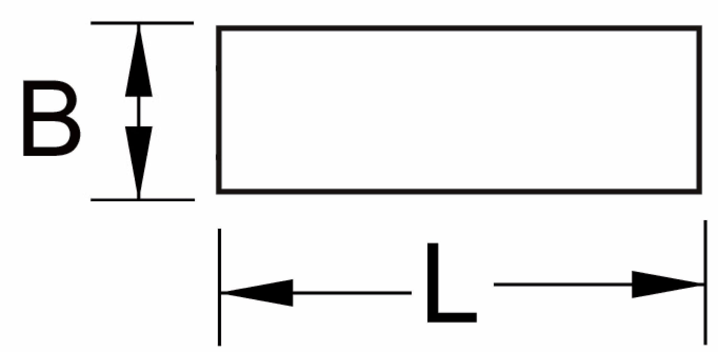 Diagram van een rechthoek met labels: 'H' voor hoogte en 'L' voor lengte. Pijlen geven de bijbehorende dimensies aan.