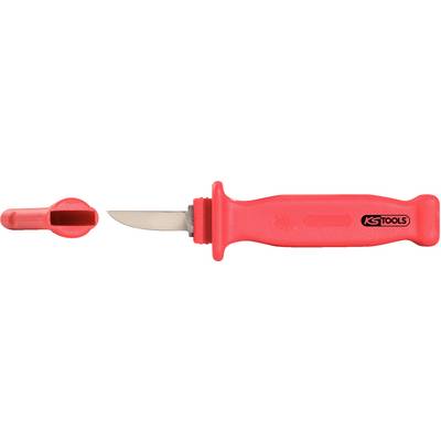 Rode kabelstripper van KS Tools met afgerond lemmet en beschermkap, geschikt voor precisiewerk aan kabels.