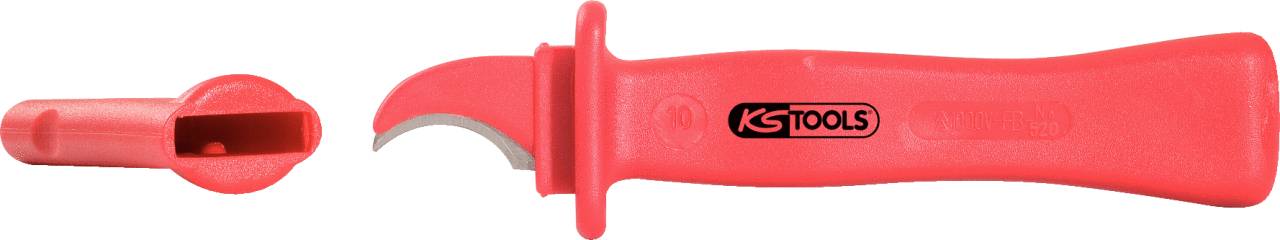 Rood striptang met beschermkap, met merklogo 'KS Tools' op het handvat.