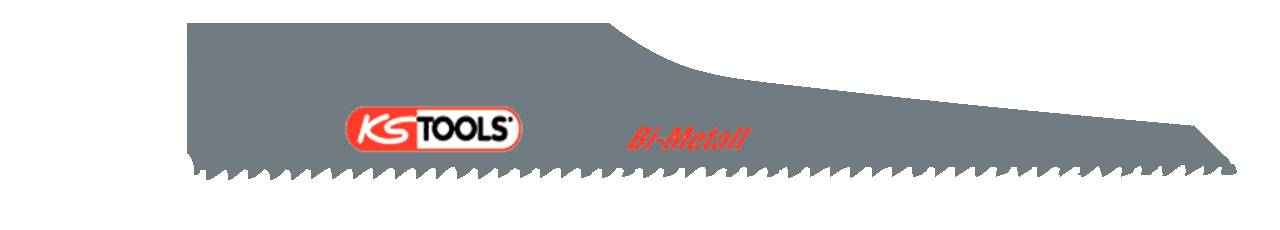 Grijs zaagblad met rood en zwart logo 'KS TOOLS' aan de linkerkant. Tekst 'Bi-Metaal' ernaast.