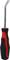 Een gebogen handgereedschap met een rood-zwarte greep en een metalen punt, gebruikt voor het verwijderen van klemmen of bevestigingen.