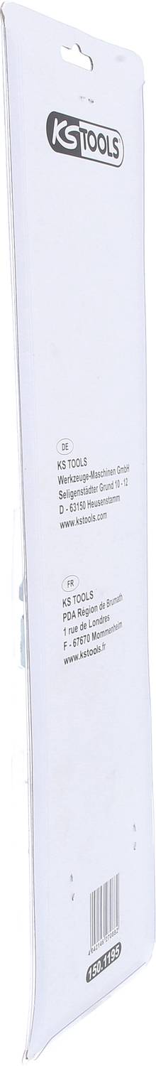 Witte verpakking van 'KG Tools' met zwart logo bovenaan. Bevat beschrijving en barcodes. Verpakking heeft een lang en smal ontwerp.