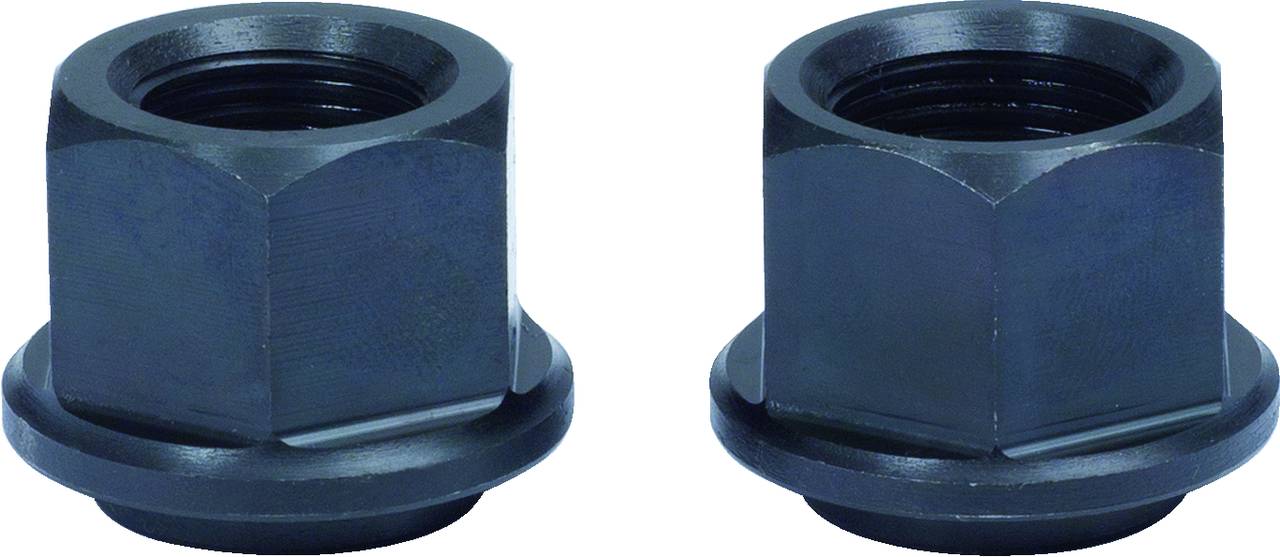 Twee zwarte zeskantmoeren naast elkaar, geschikt voor mechanische bevestigingen.