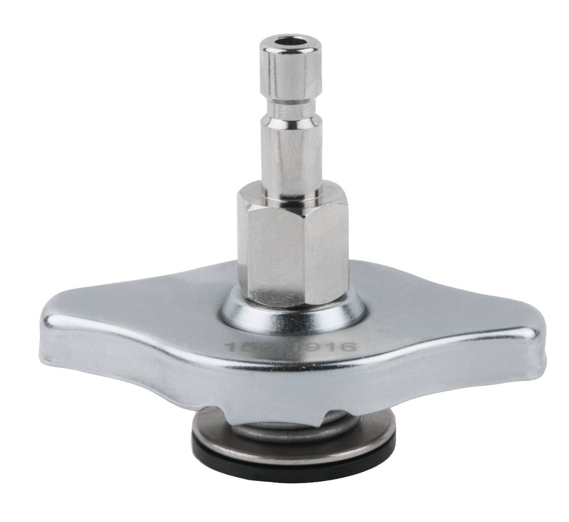 Metalen pneumatische adapter met twee vleugelvormige handgrepen.