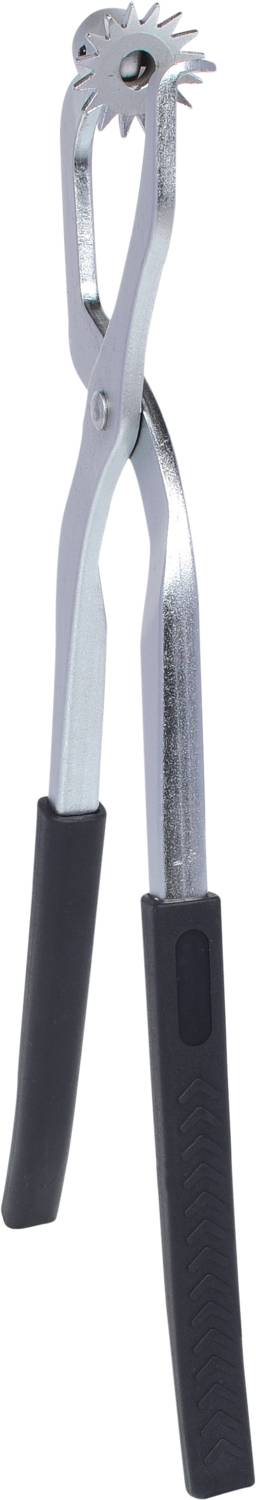 Perforator met zwarte handgreep, gebruikt voor het ponsen van gaten in materialen zoals leer of stof.