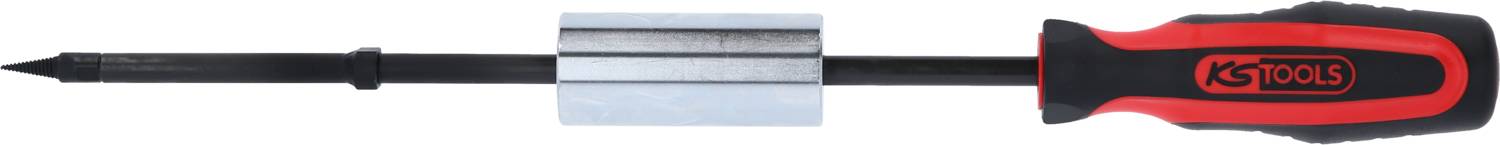 Schroevendraaiers met rode en zwarte handgreep op witte achtergrond, gemerkt met 'KS Tools'.