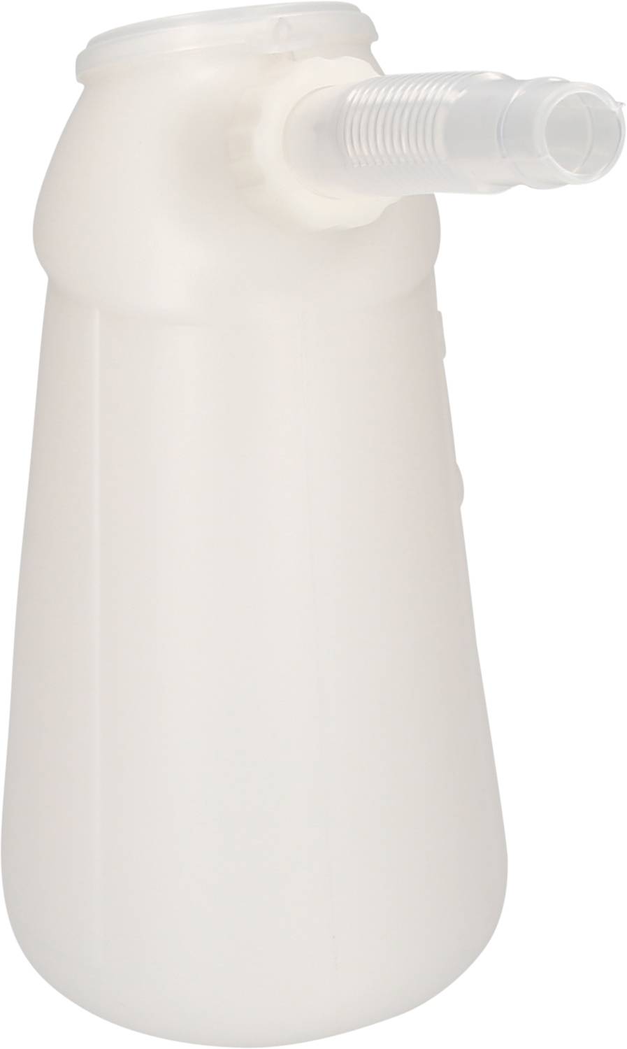 Witte plastic fles met een gebogen tuit voor eenvoudige vloeistofgedosering.