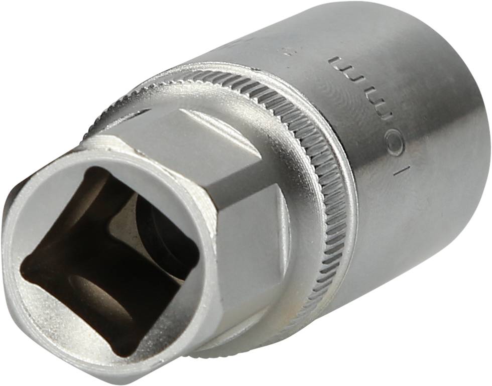 Metalen dopsleutelset met 10mm markering, toont vierkante opening voor het bevestigen van een ratelgereedschap.