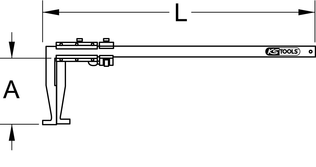 Technische tekening van een meetinstrument van het merk KS Tools met gemarkeerde afmetingen A en L.