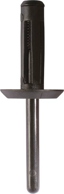 Een zwarte spijkerplug met metalen pin, geschikt voor het bevestigen van materialen aan vaste oppervlakken in bouwprojecten.