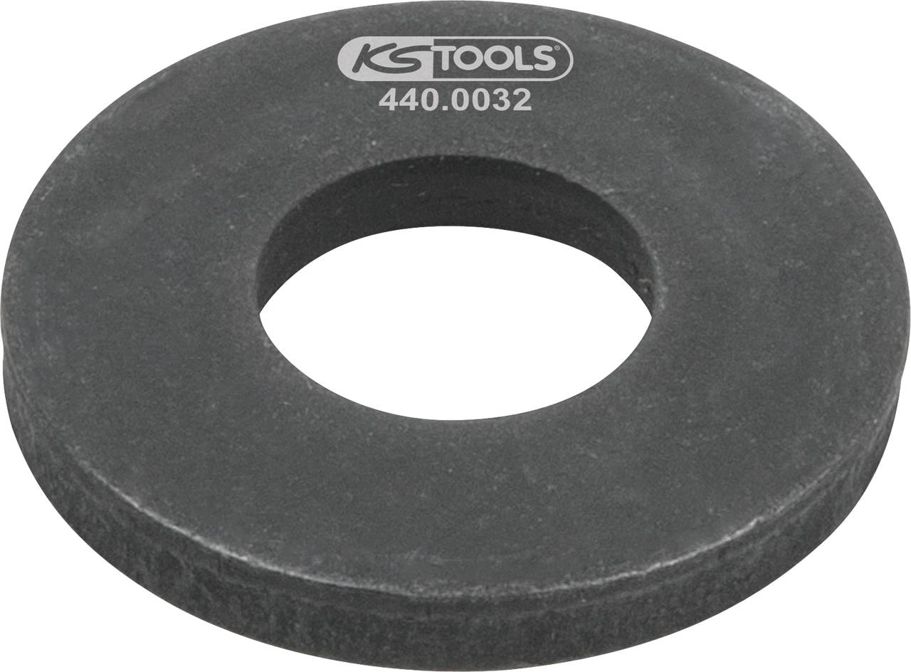 'Stalen schijf met binnenste gat, geperst met het logo van KS Tools en het artikelnelnummer 440.0032.'