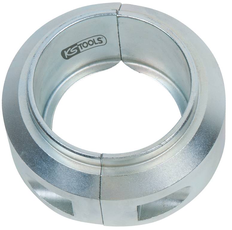 Metalen pijpkoppeling van KS Tools, cilindrische vorm, met centrale sleuf en logo op het oppervlak.