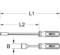 Schroevendraaier met lange schacht weergegeven. Afmetingen L1, L2 en B gemarkeerd, waarbij L1 de totale lengte, L2 de schachtlengte en B de breedte is.