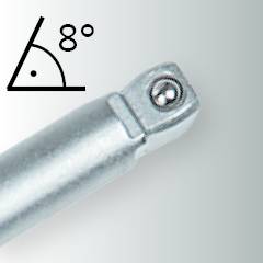 Een metalen gereedschap met een snijvlak en een 8-graads hellingshoek, geschikt voor precisiesnedes in technische toepassingen.