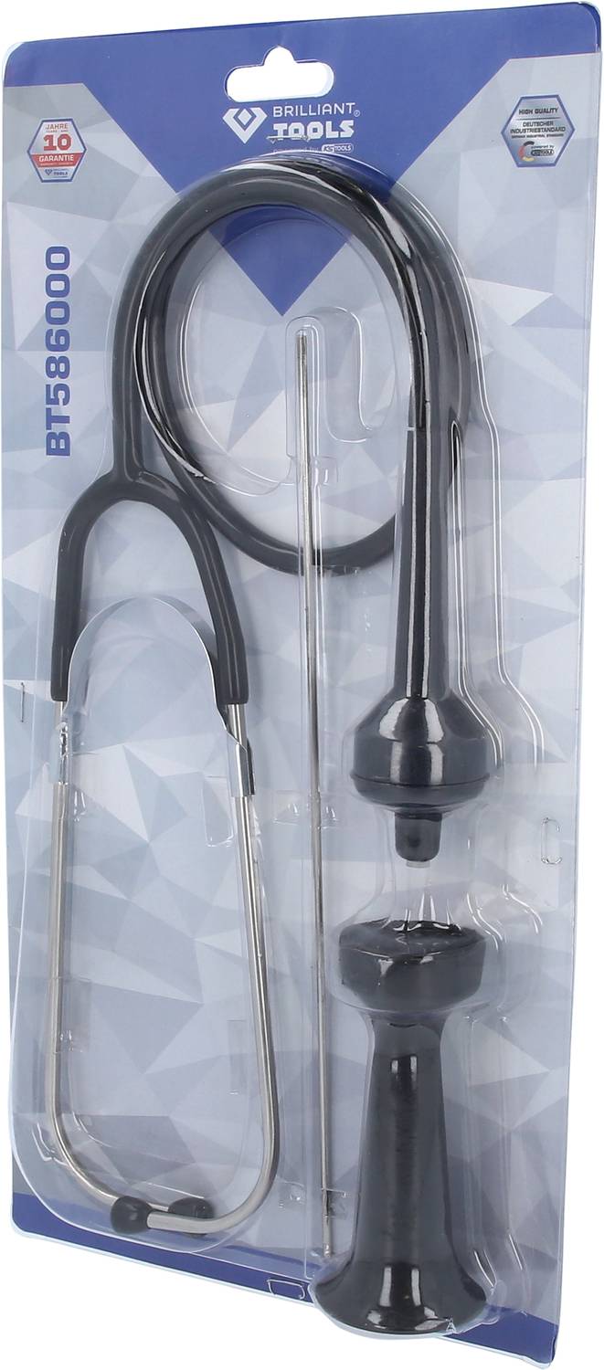 Verpakt stethoscoop-set van Brilliant Tools, model BT580000, met 10 jaar garantie. Bevat een stethoscoop en toebehoren.