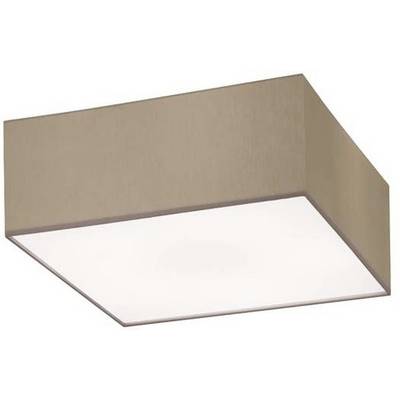 Rechthoekige plafondlamp met bruine omlijsting en witte afdekking, geschikt voor moderne interieurs.