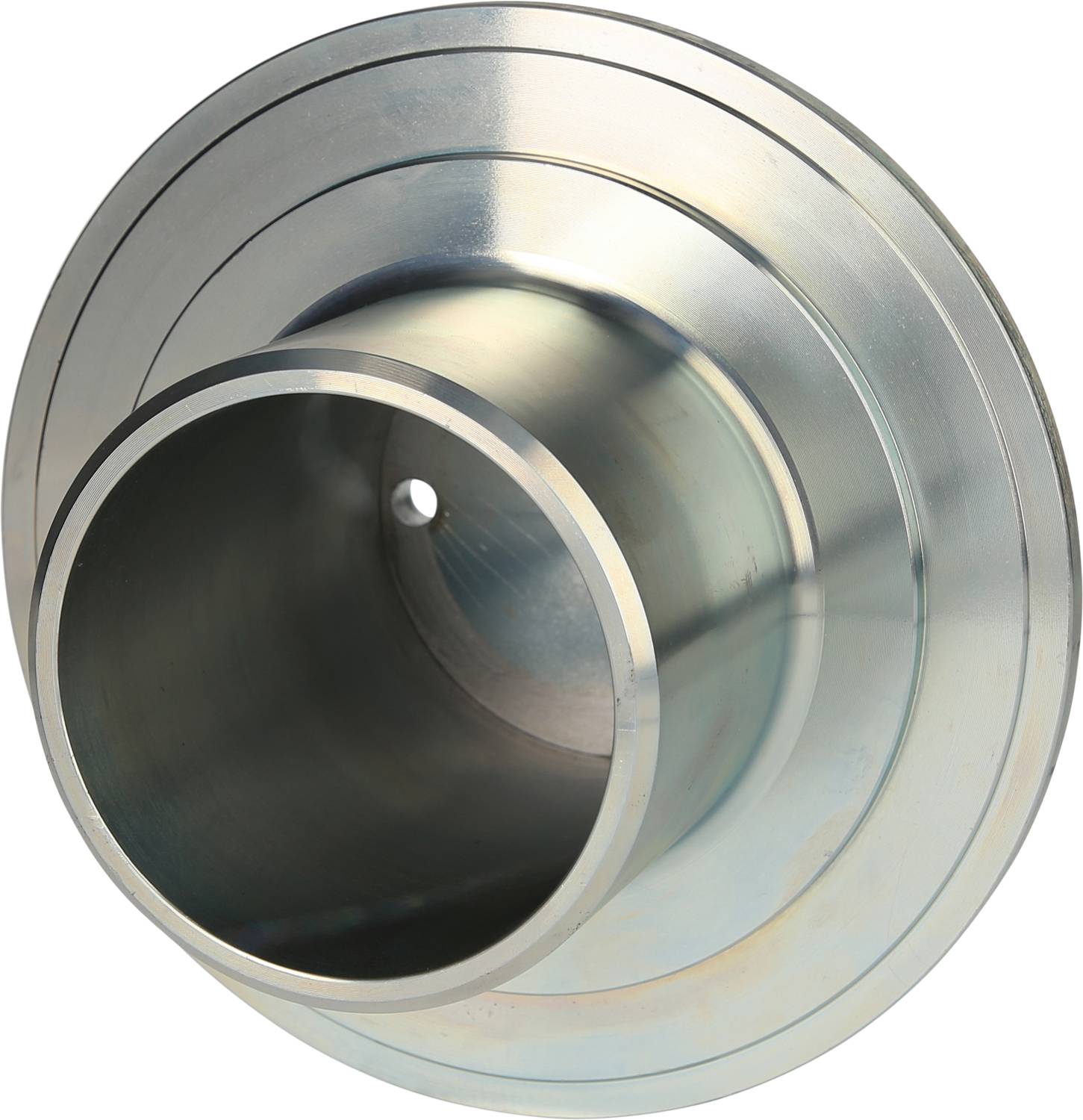 Metalen kegel met cilindrische opening, vermoedelijk een onderdeel van een machine.