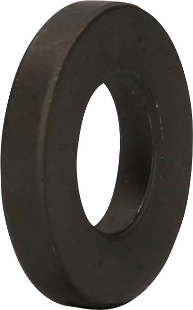 Een zwarte, ronde metalen ring met een gat in het midden.