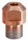 Een enkele koperen draadbevestiging, vermoedelijk een nozzle of adapter, met een cilindrische vorm en een uitgespaarde opening bovenaan.