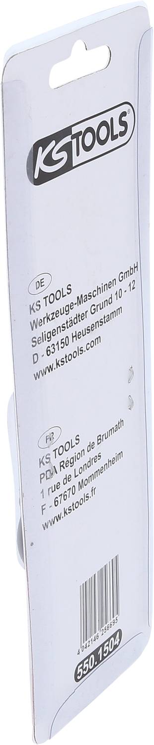 Verpakkingsetiket met het logo van 'KS Tools' en adresinformaties in Duitsland en Frankrijk.