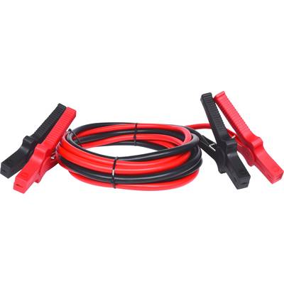 Startkabels met rode en zwarte klemmen, opgerold en klaar voor gebruik, om autobatterijen over te bruggen.