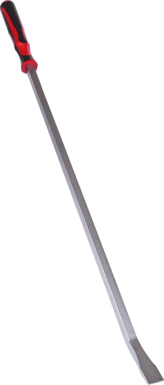 Metalen breekijzer met zwarte handgreep en rode accent.