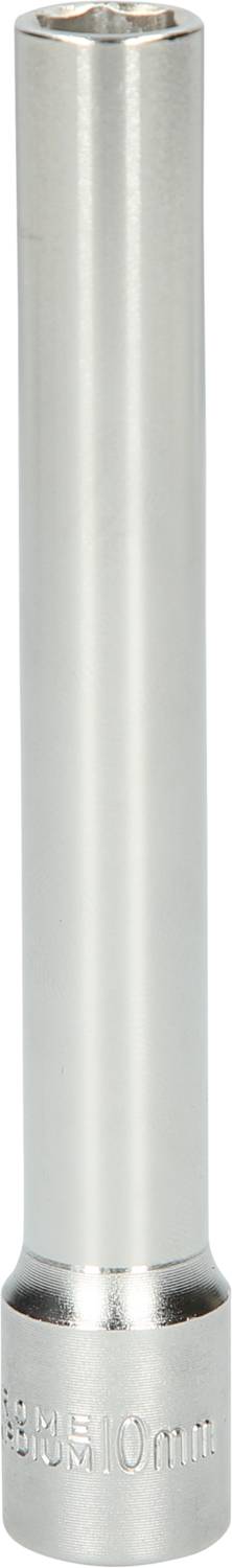 Een zilverkleurige steeksleutel met de opdruk '10mm' aan de basis.