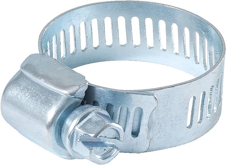 Metalen slangklem, verstelbaar, met schroefmechanisme, bestemd voor het bevestigen van slangen aan buizen of aansluitstukken.