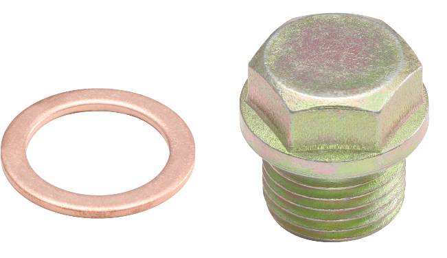 Bout met zeskante kop en onderlegring, beide metallisch glanzend.