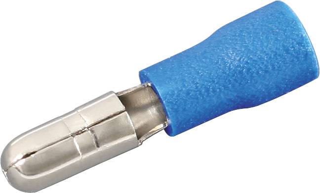 Een blauwe, geïsoleerde stekker met metalen punt.