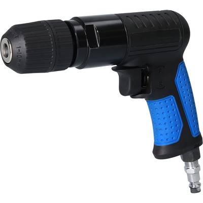 Een zwarte en blauwe accuschroefboormachine met ergonomische handgreep, ideaal voor doe-het-zelfklussen en kleine reparaties.