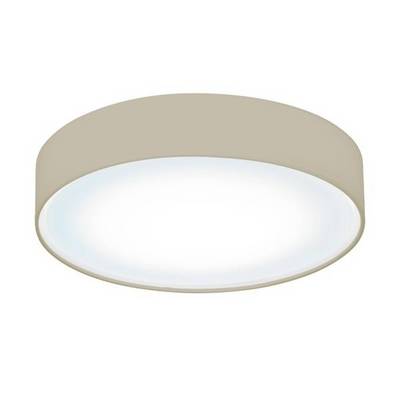 Een ronde LED-plafondlamp met een crèmekleurige rand en een wit, stralend centrum. Hij verspreidt een gelijkmatig licht.