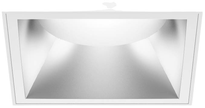 Een rechthoekige, moderne plafondlamp met een matte afwerking. De vorm oogt minimalistisch en gelijkmatig verlicht.