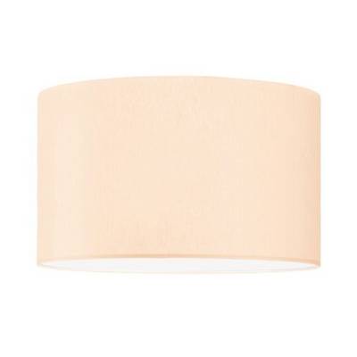 Een eenvoudige, cilindrische, beige plafondlamp van stof zonder zichtbare details of patronen.