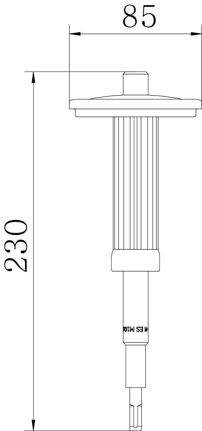 Technische tekening van een cilindrisch onderdeel met een totale lengte van 230 mm en een diameter van 85 mm.