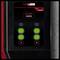 Displaysymbool van een dubbele batterij-indicator, toont '36V Twinpack' en 'Battery Check', twee groene lampjes op A- en B-positie.