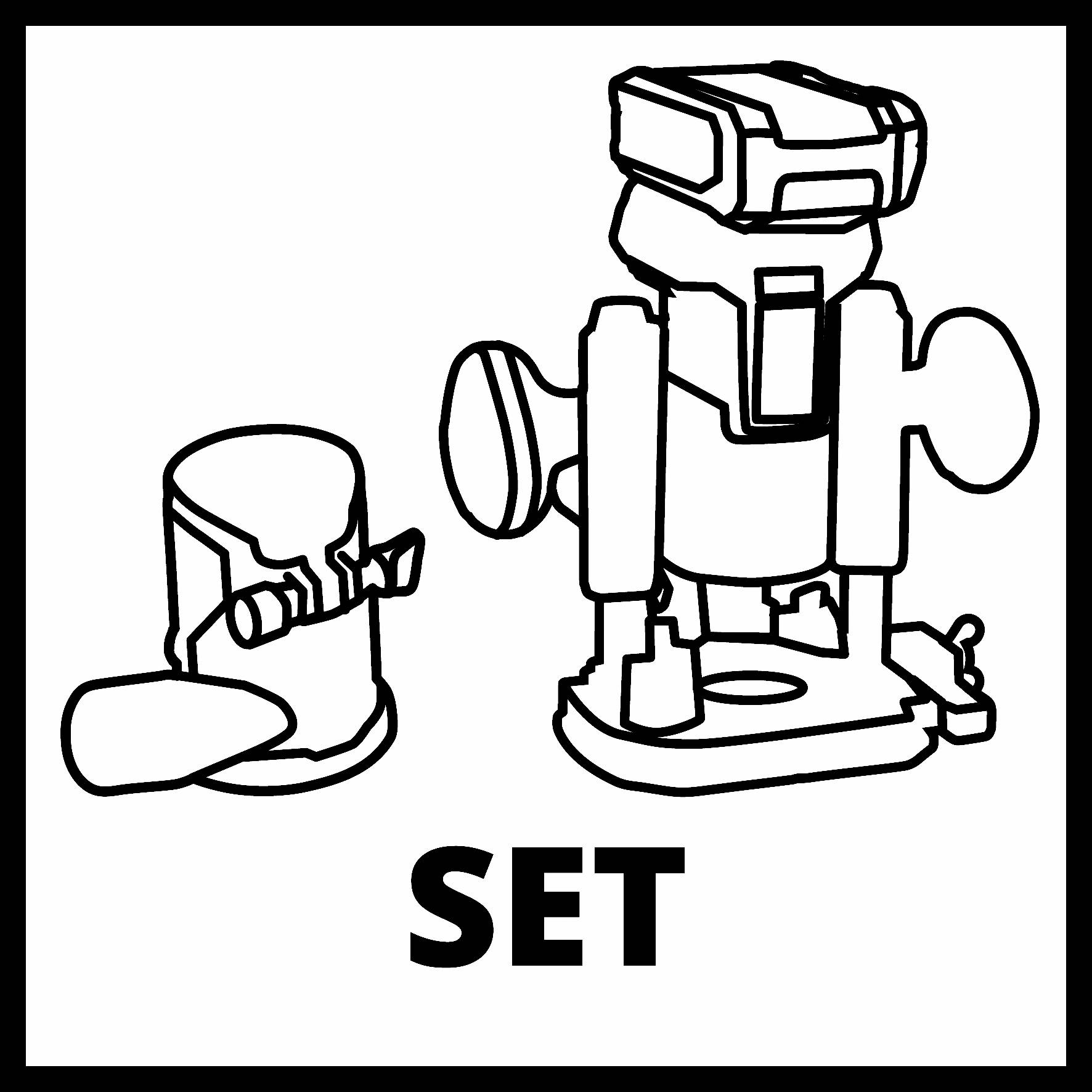 Twee geabstraheerde machineillustraties met de tekst 'SET' eronder.