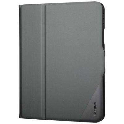 iPad-hoes in een strak design, zwartgrijs, slank en gevouwen, met 'Targus'-logo in de hoek. Geschikt voor bescherming en stijl.