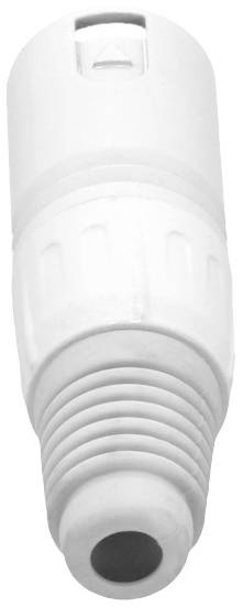 Een witte adapter met een geribde structuur en een ronde opening, waarschijnlijk bedoeld voor het aansluiten van slangen of kabels.