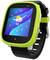 Groene smartwatch met zwarte polsband, toont tijd 10:12, datum en temperatuur 19°C op het scherm.