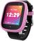 Roze smartwatch met zwarte polsband toont de tijd 12:29 en datum Di, 7 sept., aangevuld met weersinformatie en stappenteller.