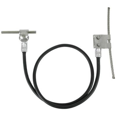 Metalen luskabel met twee bevestigingsuiteinden, één met een gewrichtsstuk, het andere met een T-vormige klem en staalkabel.