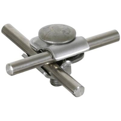 Kruisvormige metalen puzzel met cilindrische staven die in elkaar verstrengeld zijn. Het vereist behendigheid om op te lossen.