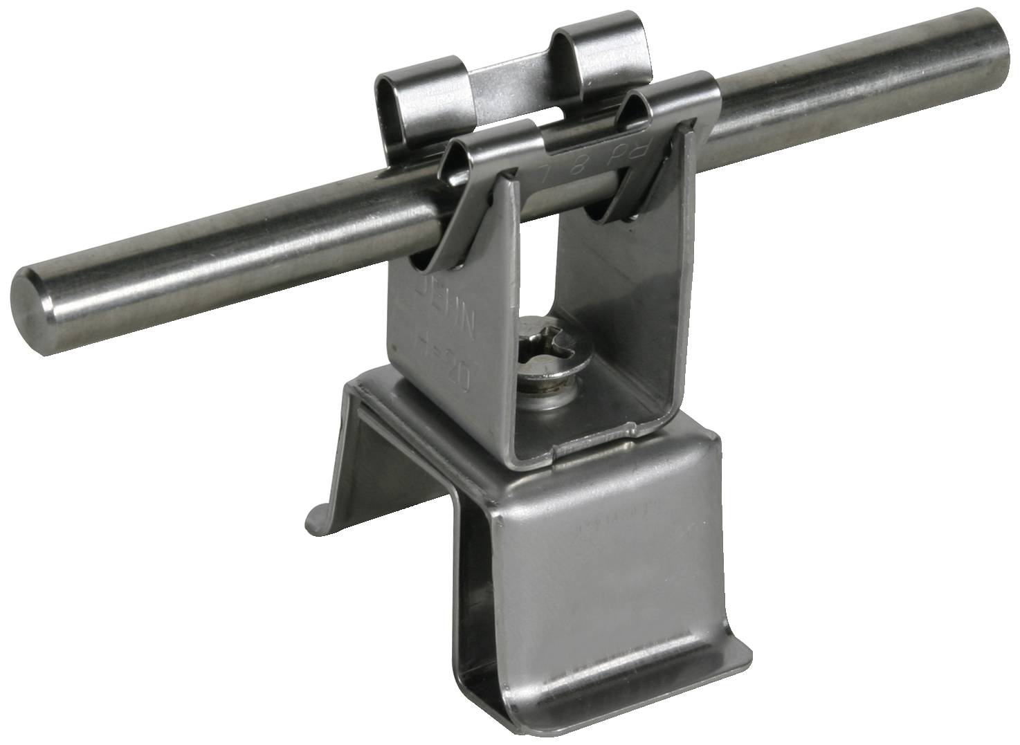 Metalen steunbeugel met stang, geschikt voor het bevestigen of ondersteunen van structuren. Robuust en veelzijdig inzetbaar.