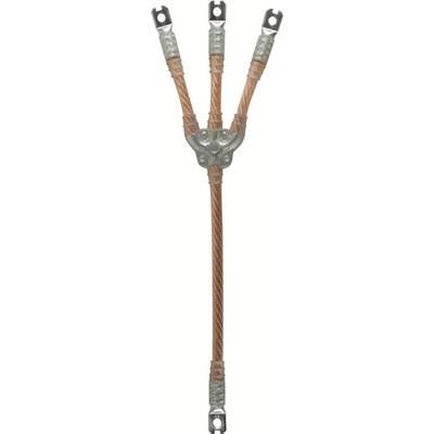 Een vertakt koperen kabel met vier uiteinden, verbonden door een centraal knooppunt, mogelijk voor elektrische aansluitingen.
